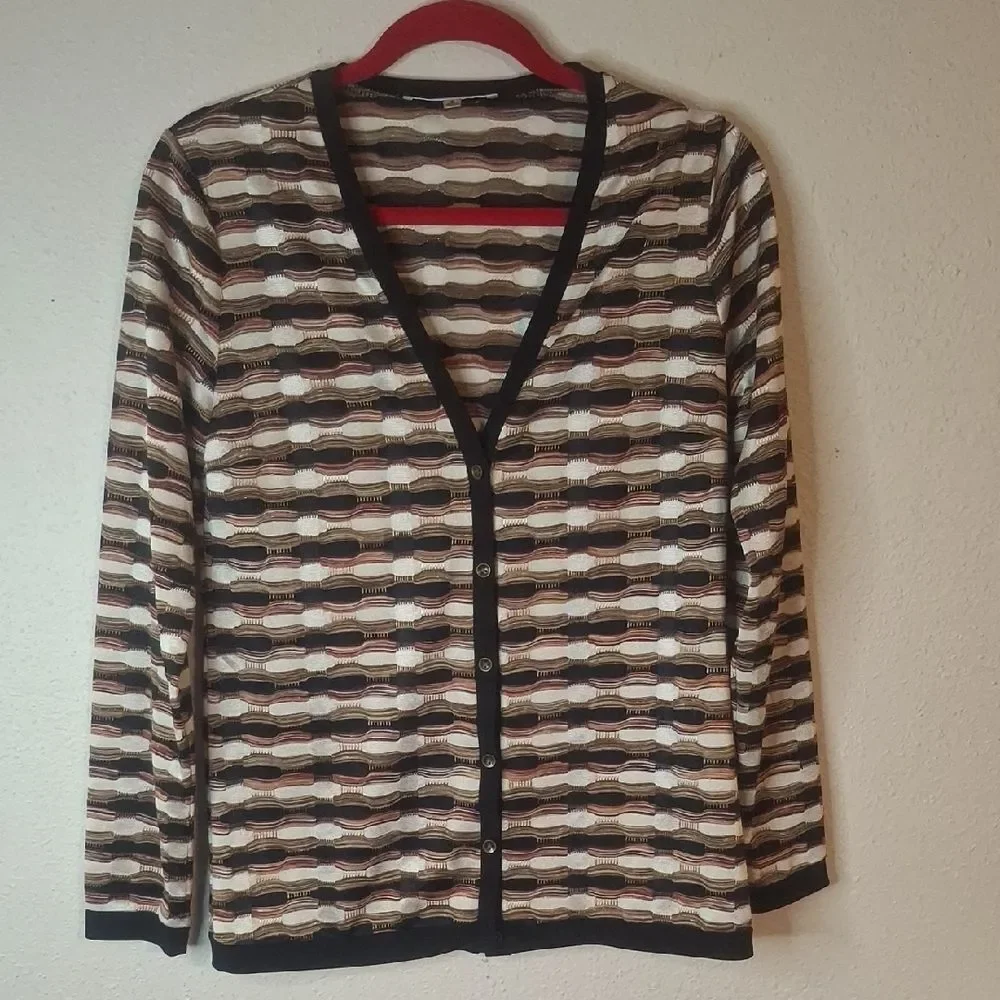 Kasper Patterned Women's Sweater - Black, Brown, Cream size small